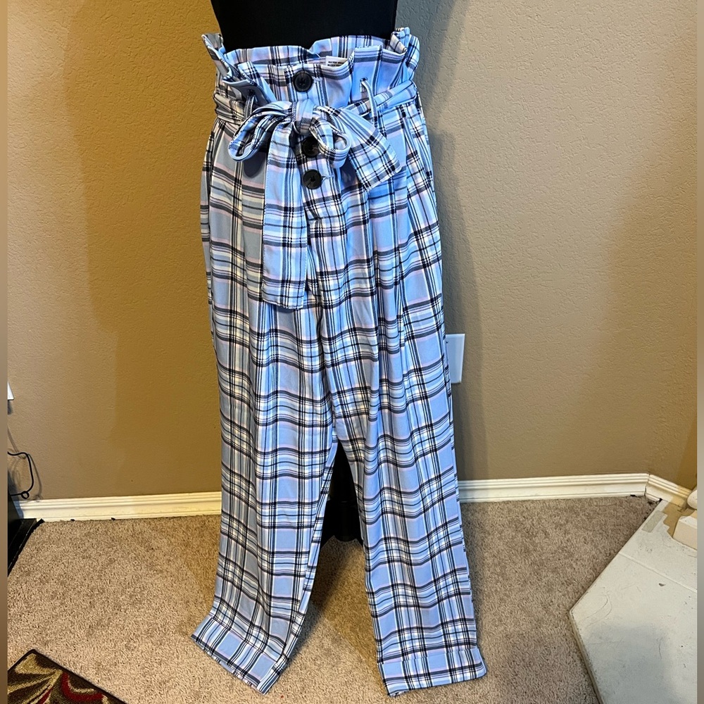 Fashion Nova Plaid Belted High Waisted Pants